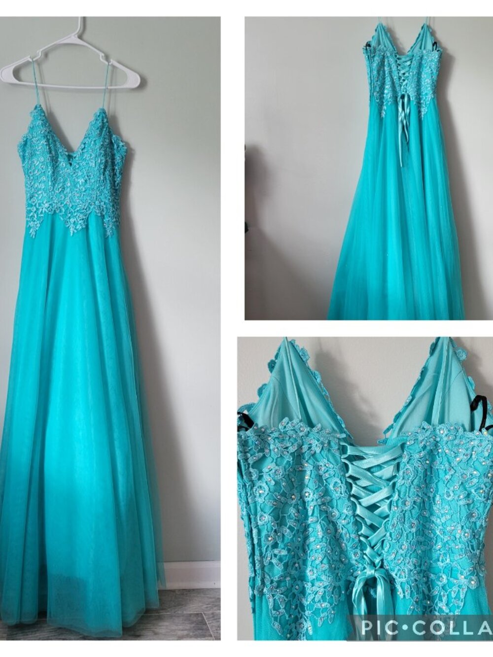 Say Yes To The Prom Dress Women's 7 Teal Tulle Formal Pageant Rhinestone NWOT